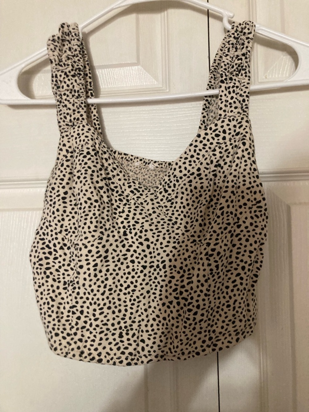 Cream and Black Spotted Cropped Tank Top